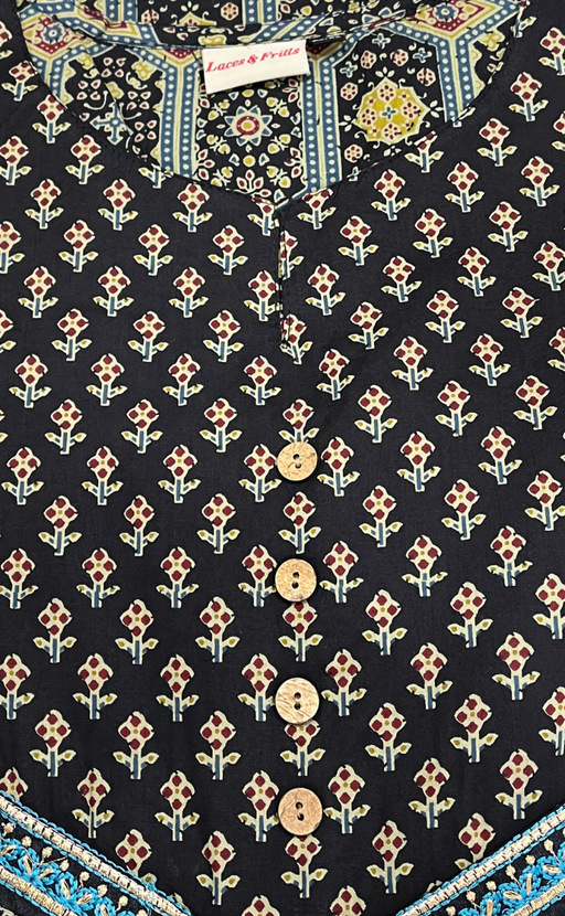 Black Ethnic Print Jaipuri Cotton Kurti. Pure Versatile Cotton. | Laces and Frills