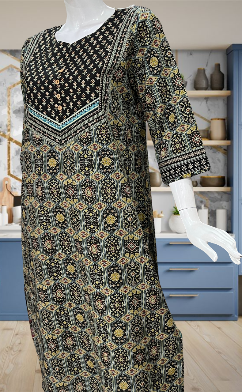 Black Ethnic Print Jaipuri Cotton Kurti. Pure Versatile Cotton. | Laces and Frills