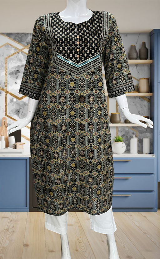 Black Ethnic Print Jaipuri Cotton Kurti. Pure Versatile Cotton. | Laces and Frills