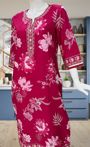 Rani Pink Floral Jaipuri Cotton Kurti. Pure Versatile Cotton. | Laces and Frills