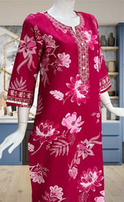 Rani Pink Floral Jaipuri Cotton Kurti. Pure Versatile Cotton. | Laces and Frills