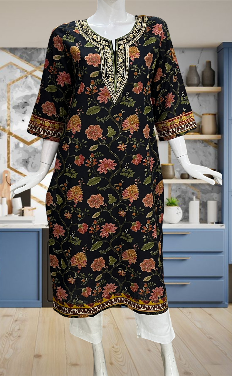Black Garden Jaipuri Cotton Kurti. Pure Versatile Cotton. | Laces and Frills