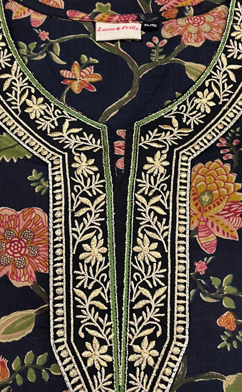 Black Garden Jaipuri Cotton Kurti. Pure Versatile Cotton. | Laces and Frills
