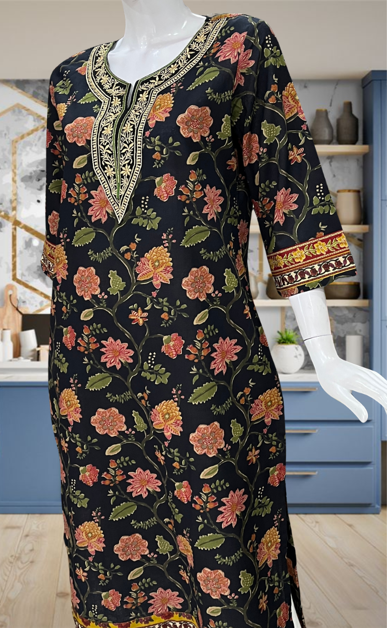 Black Garden Jaipuri Cotton Kurti. Pure Versatile Cotton. | Laces and Frills