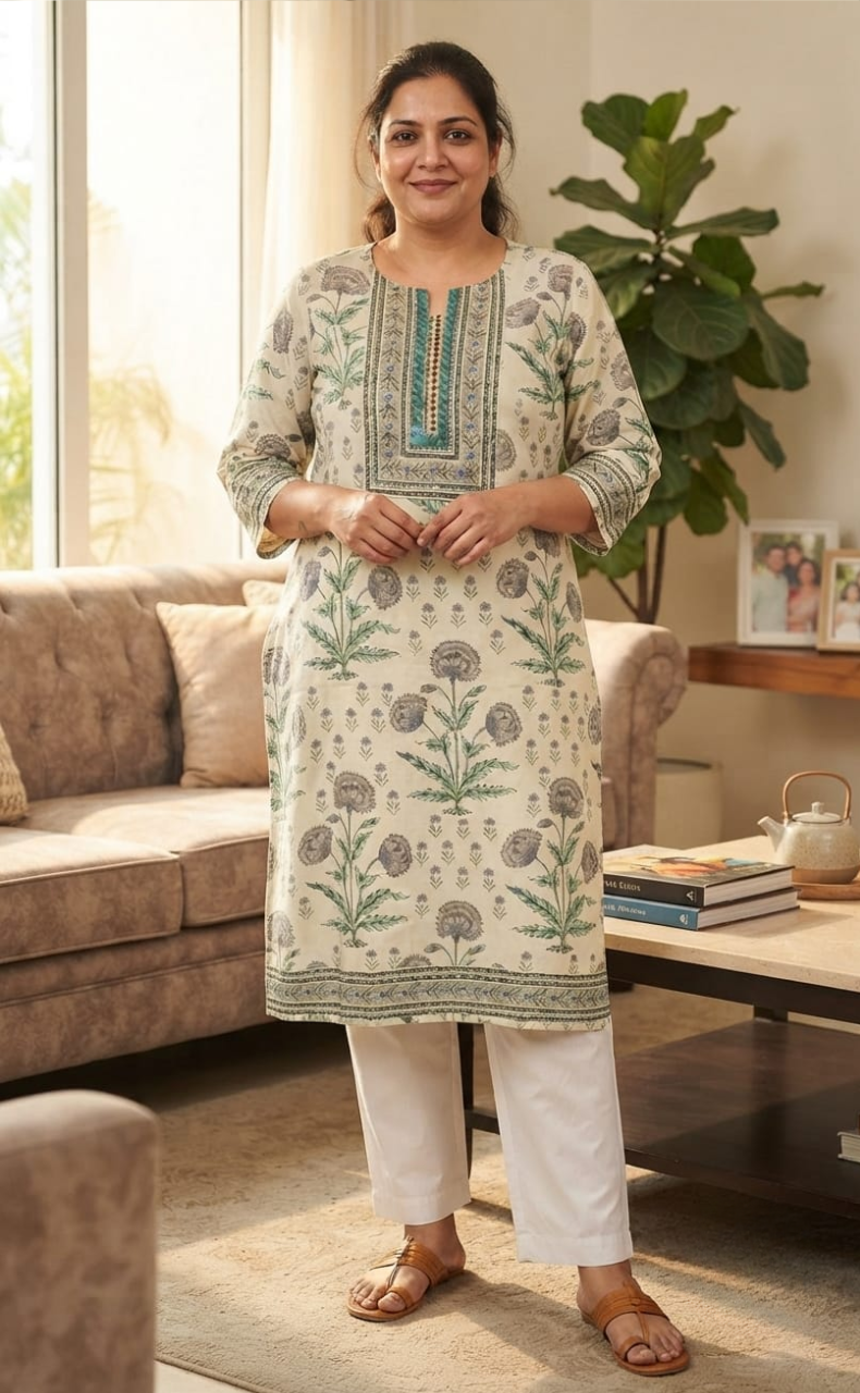 Off White Garden Jaipuri Cotton Kurti. Pure Versatile Cotton. | Laces and Frills