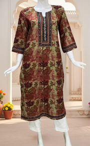 Beige/Maroon Leafy Jaipuri Cotton Kurti. Pure Versatile Cotton. | Laces and Frills