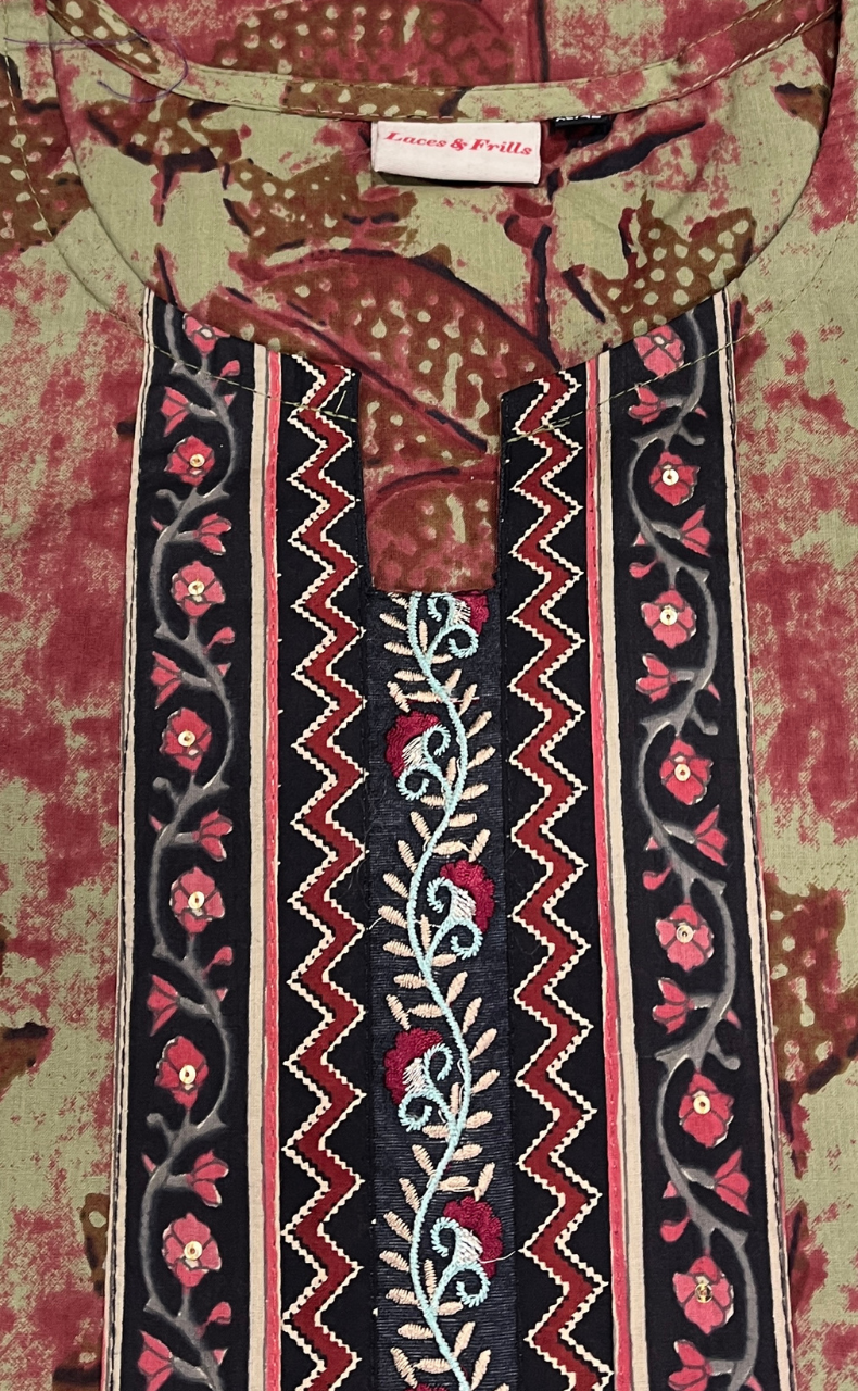 Beige/Maroon Leafy Jaipuri Cotton Kurti. Pure Versatile Cotton. | Laces and Frills