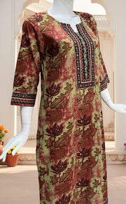 Beige/Maroon Leafy Jaipuri Cotton Kurti. Pure Versatile Cotton. | Laces and Frills