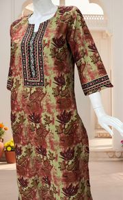 Beige/Maroon Leafy Jaipuri Cotton Kurti. Pure Versatile Cotton. | Laces and Frills