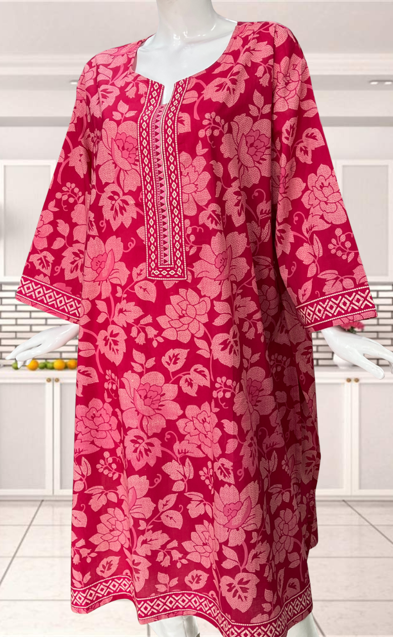 Pink Floral Jaipuri Cotton Kurti. Pure Versatile Cotton. | Laces and Frills