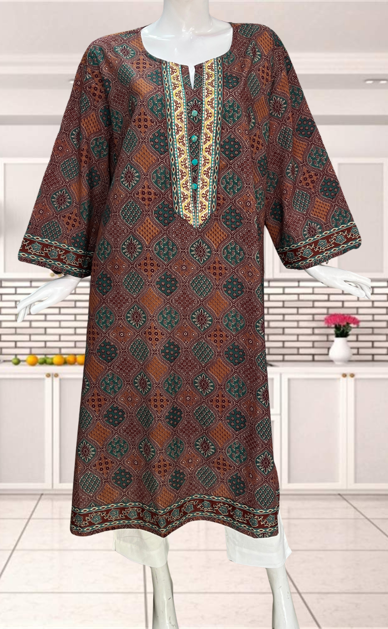 Maroon Ajrakh Jaipuri Cotton Kurti. Pure Versatile Cotton. | Laces and Frills