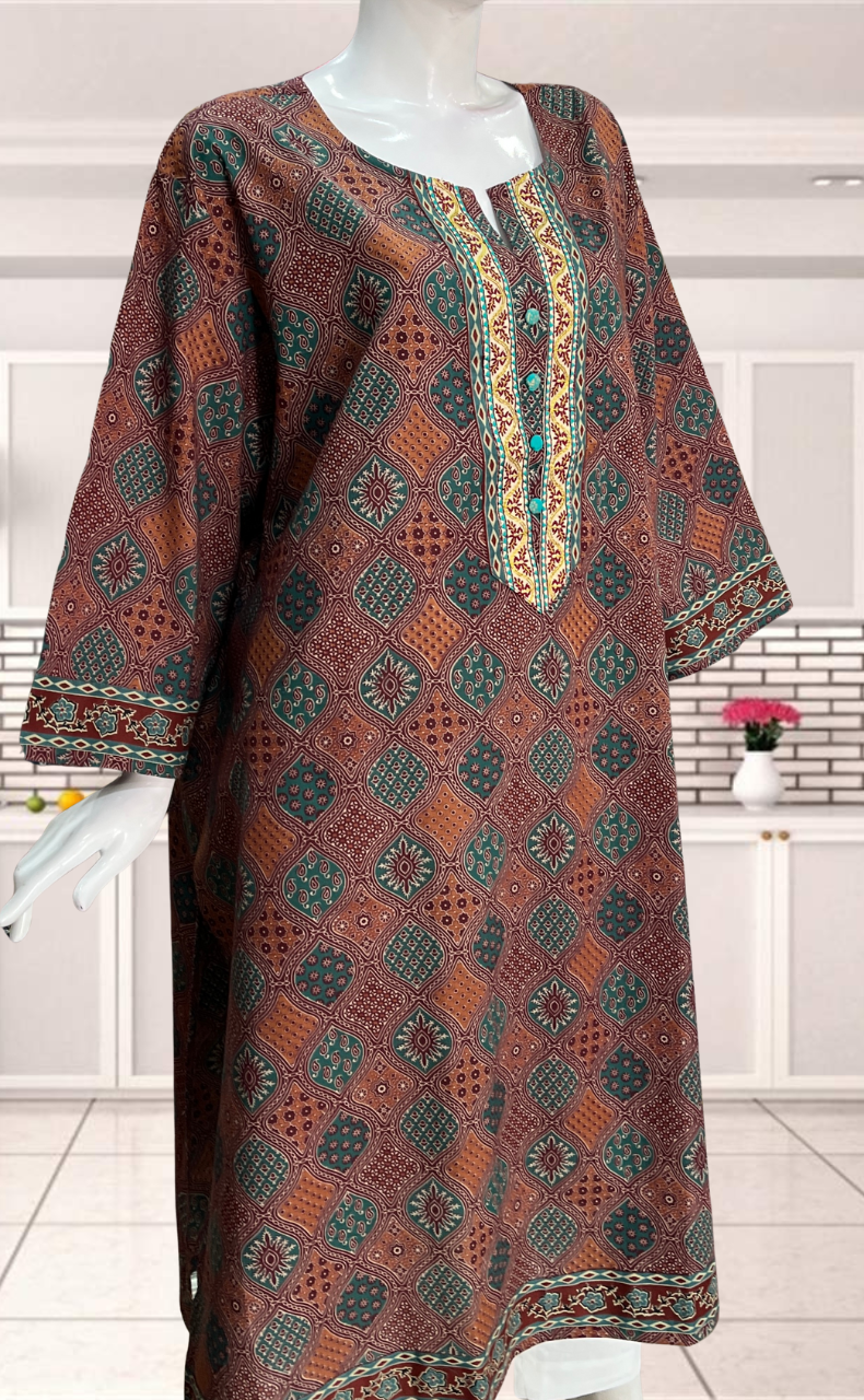 Maroon Ajrakh Jaipuri Cotton Kurti. Pure Versatile Cotton. | Laces and Frills