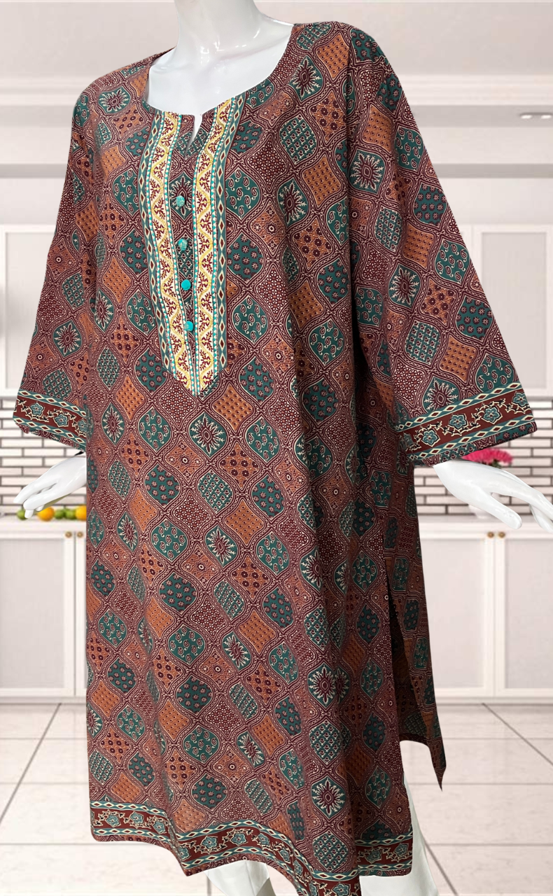 Maroon Ajrakh Jaipuri Cotton Kurti. Pure Versatile Cotton. | Laces and Frills