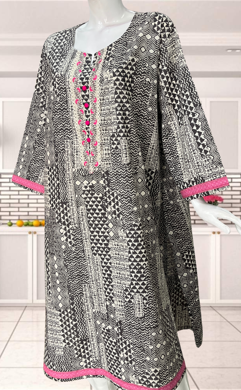 Grey Geometric motif Jaipuri Cotton Kurti. Pure Versatile Cotton. | Laces and Frills