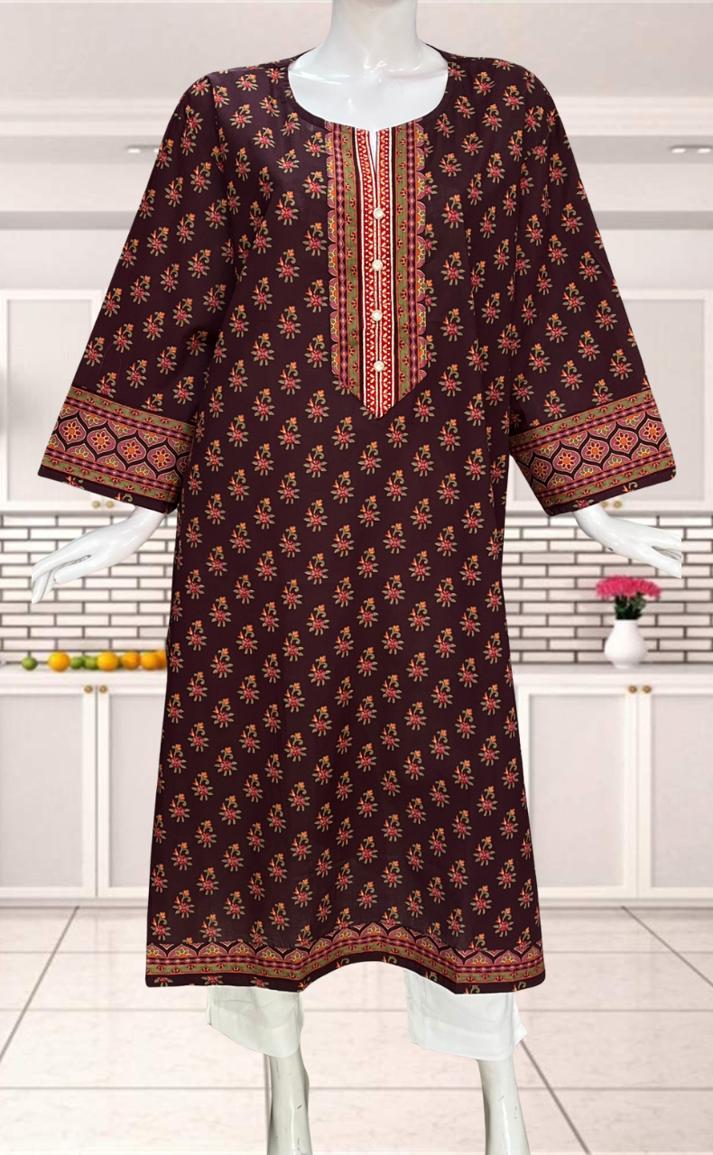 Chocolate Brown Flora Jaipuri Cotton Kurti. Pure Versatile Cotton. | Laces and Frills