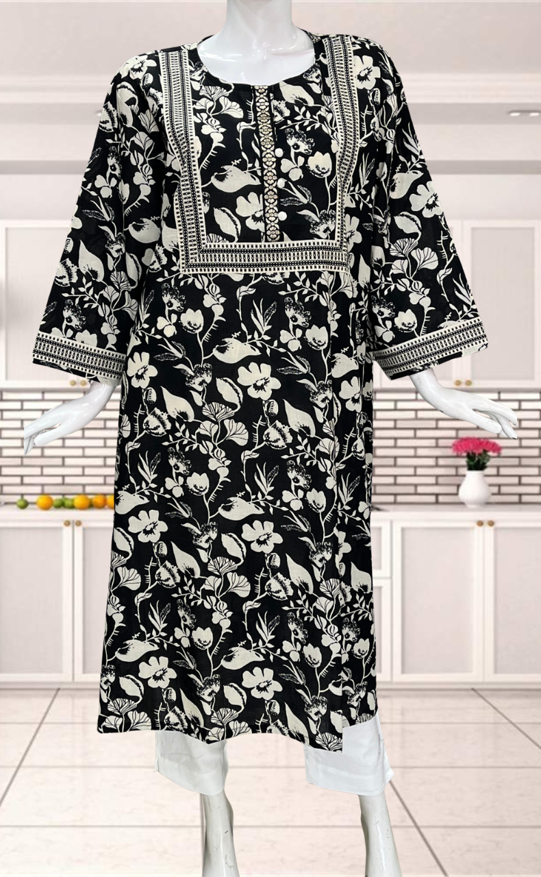 Black Ikat Jaipuri Cotton Kurti. Pure Versatile Cotton. | Laces and Frills