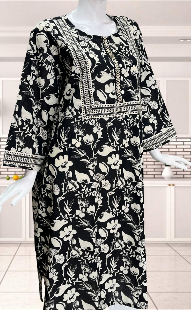 Black Ikat Jaipuri Cotton Kurti. Pure Versatile Cotton. | Laces and Frills