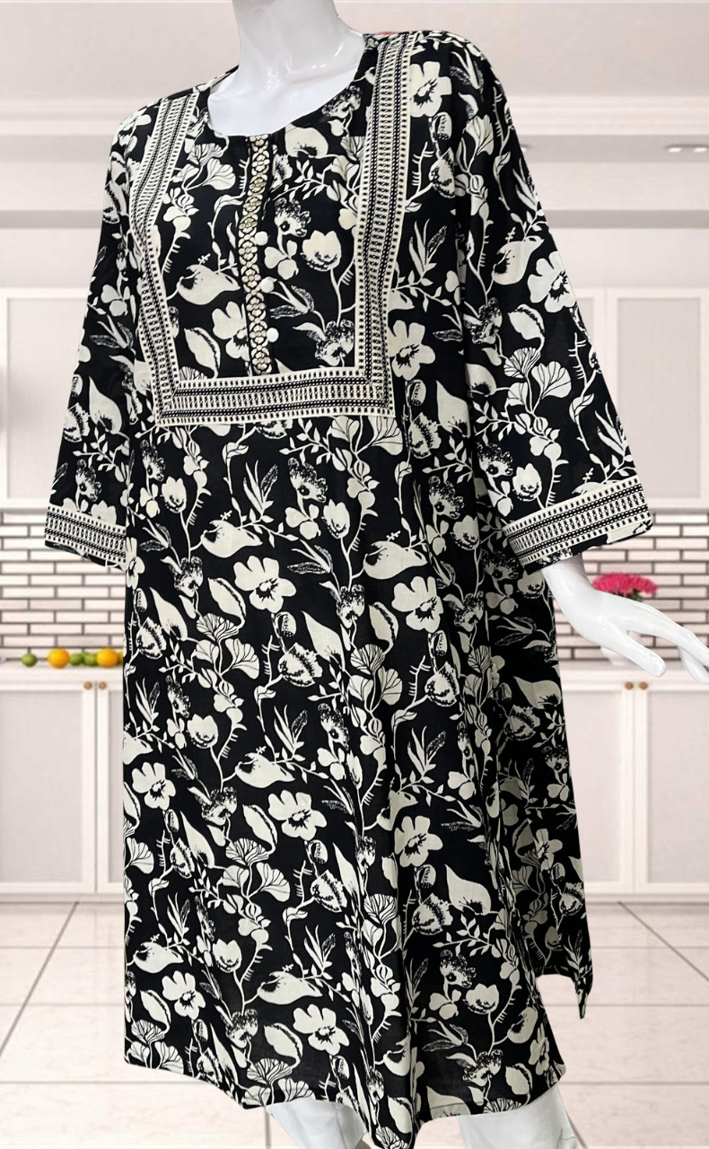 Black Ikat Jaipuri Cotton Kurti. Pure Versatile Cotton. | Laces and Frills