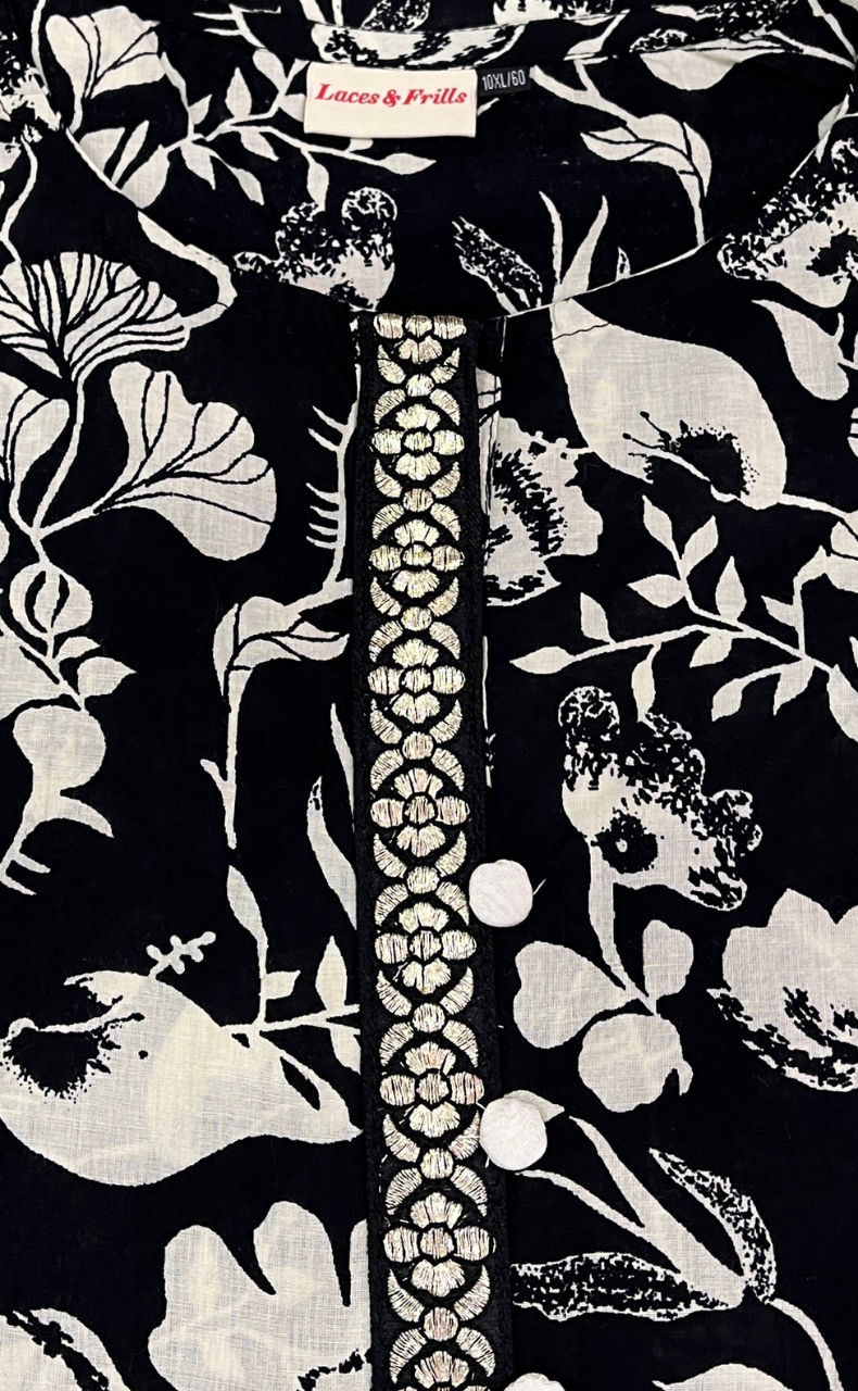 Black Ikat Jaipuri Cotton Kurti. Pure Versatile Cotton. | Laces and Frills