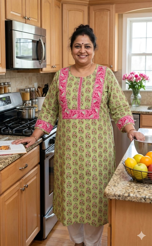 Pista Green Garden Jaipuri Cotton Kurti. Pure Versatile Cotton. | Laces and Frills - Laces and Frills