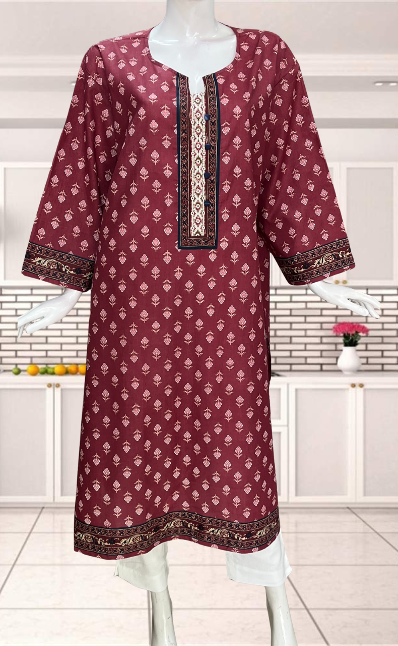 English Pink Flora Jaipuri Cotton Kurti. Pure Versatile Cotton. | Laces and Frills