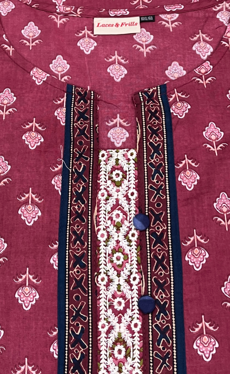 English Pink Flora Jaipuri Cotton Kurti. Pure Versatile Cotton. | Laces and Frills