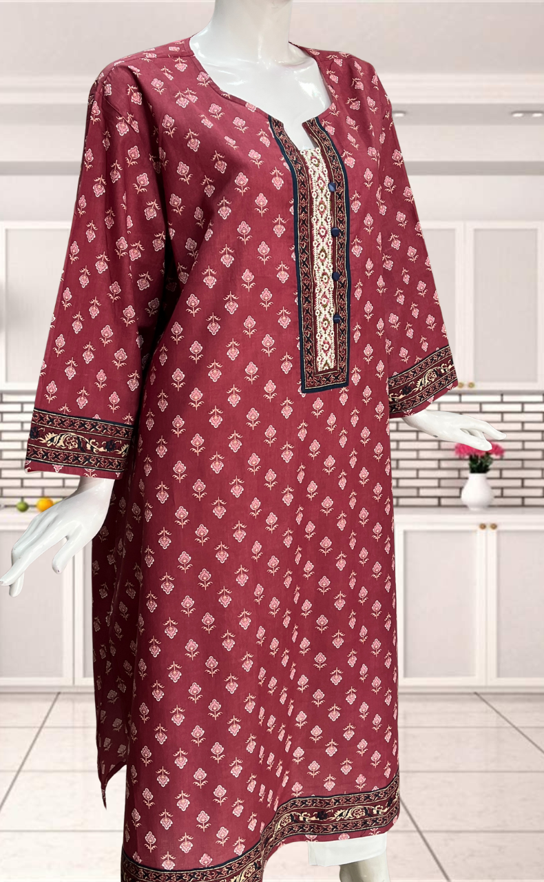 English Pink Flora Jaipuri Cotton Kurti. Pure Versatile Cotton. | Laces and Frills