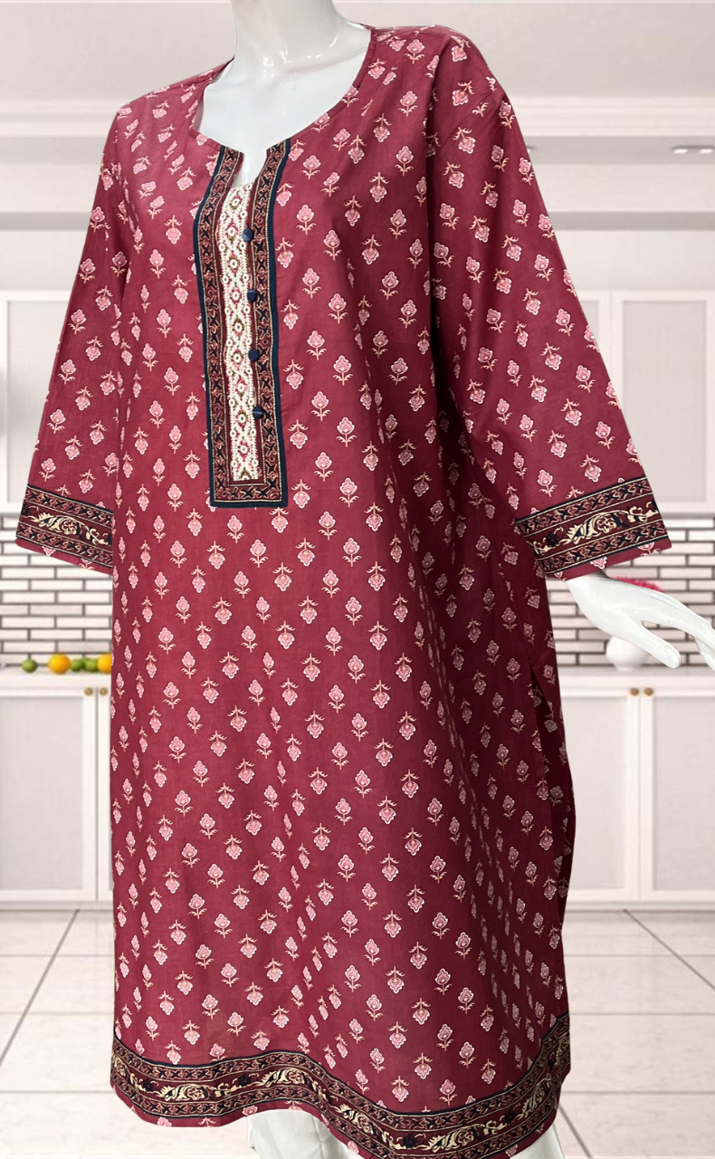 English Pink Flora Jaipuri Cotton Kurti. Pure Versatile Cotton. | Laces and Frills