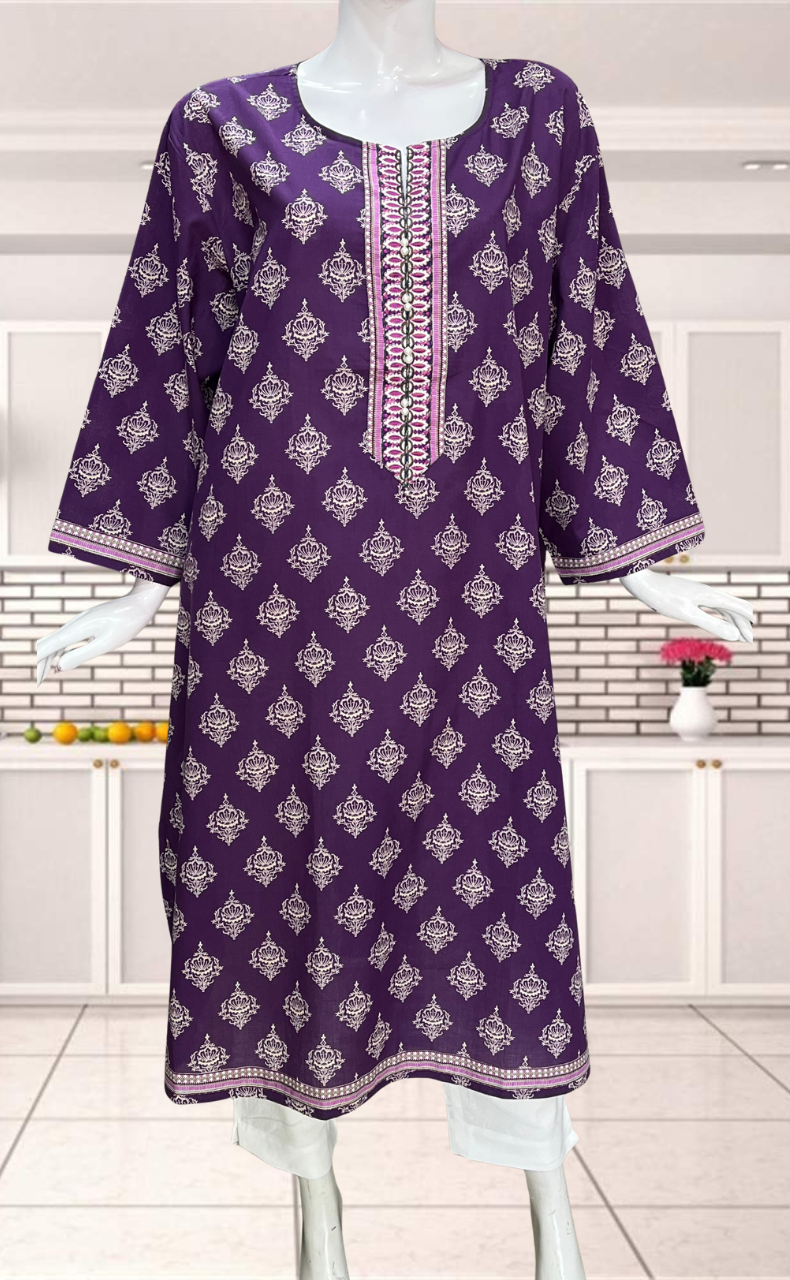 Purple Motif Jaipuri Cotton Kurti. Pure Versatile Cotton. | Laces and Frills