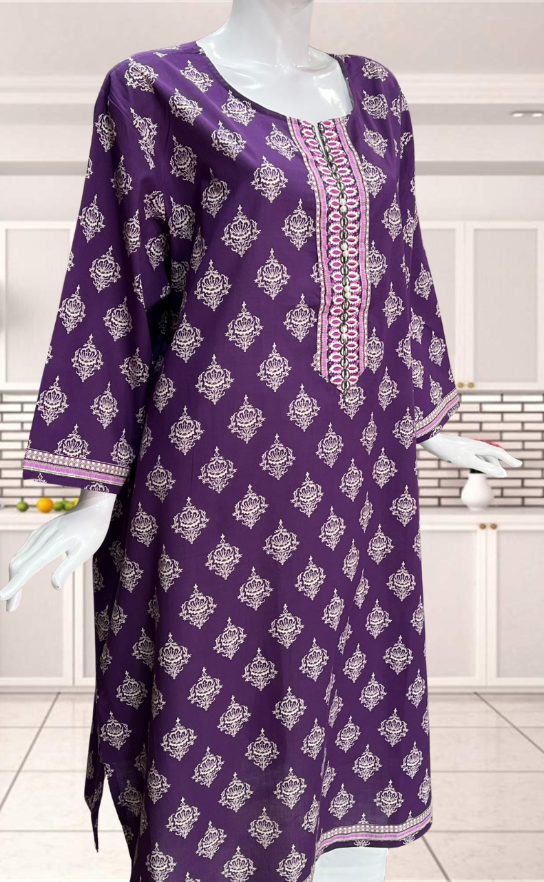 Purple Motif Jaipuri Cotton Kurti. Pure Versatile Cotton. | Laces and Frills