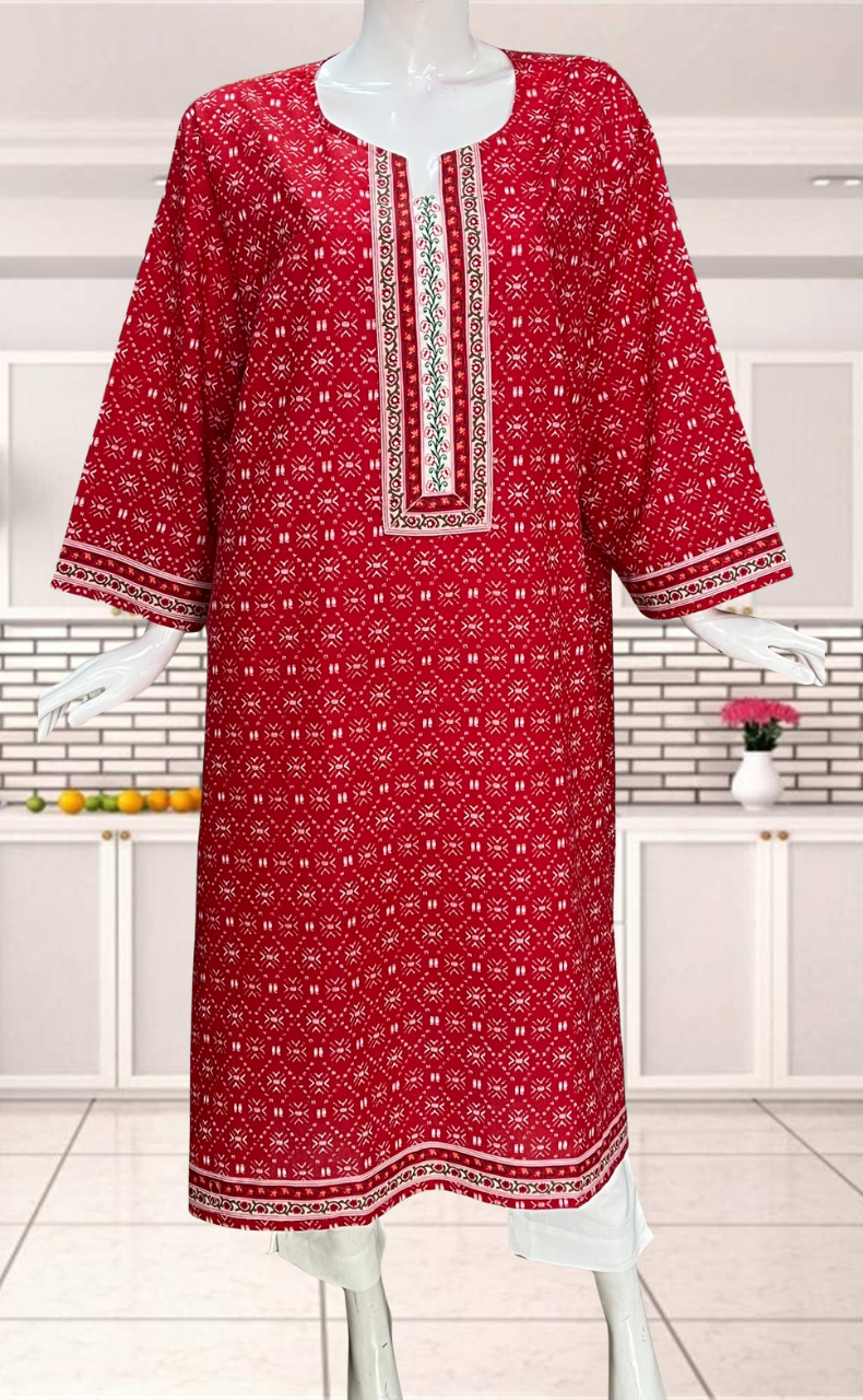 Red Abstract Jaipuri Cotton Kurti. Pure Versatile Cotton. | Laces and Frills