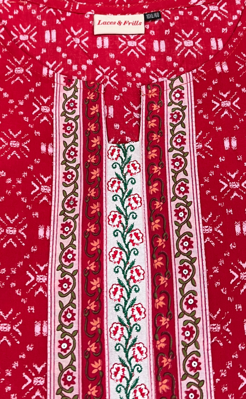 Red Abstract Jaipuri Cotton Kurti. Pure Versatile Cotton. | Laces and Frills