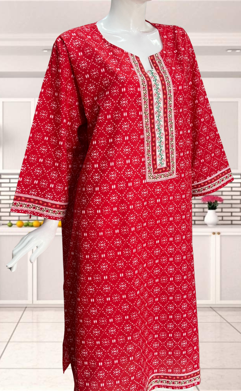 Red Abstract Jaipuri Cotton Kurti. Pure Versatile Cotton. | Laces and Frills