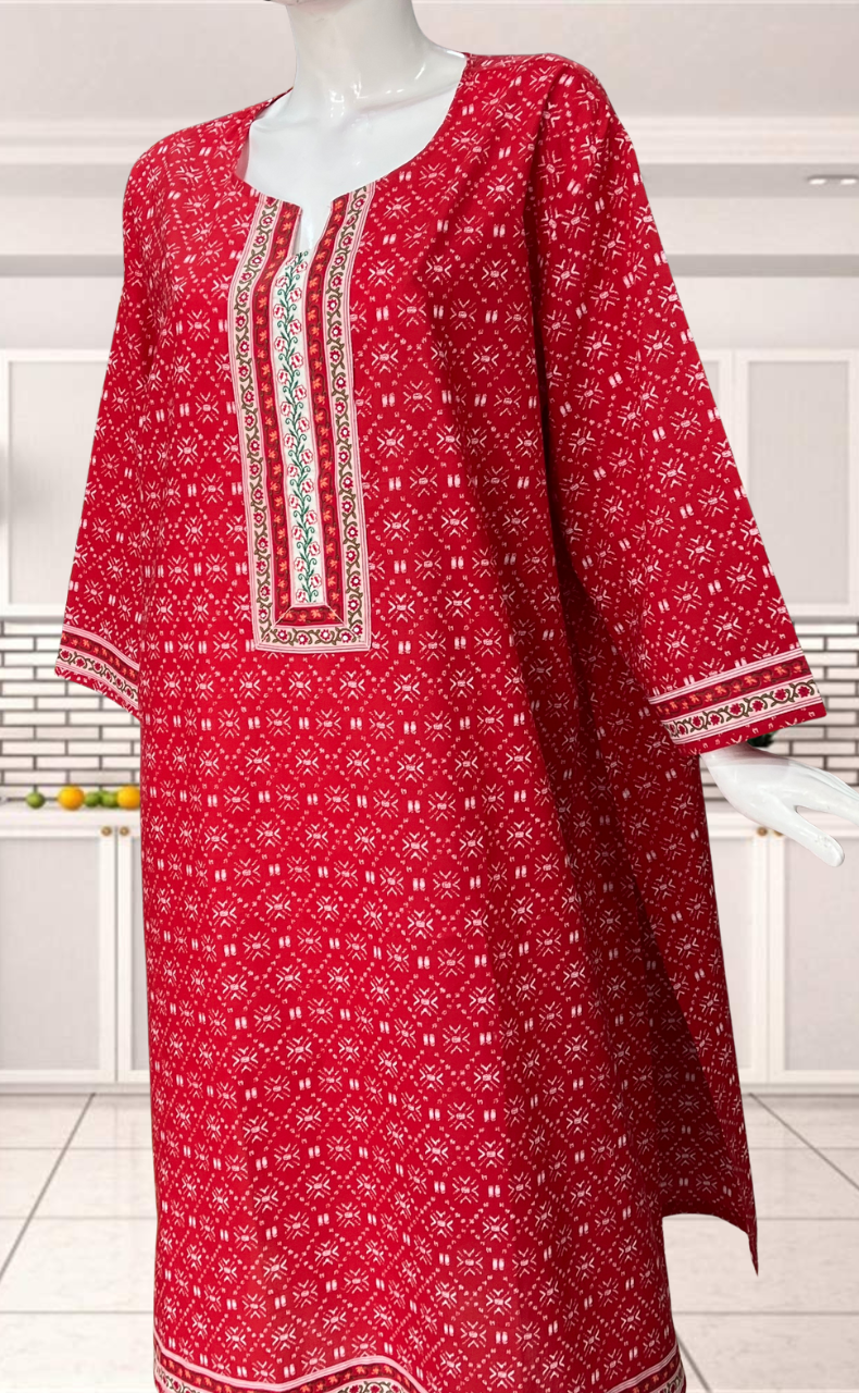 Red Abstract Jaipuri Cotton Kurti. Pure Versatile Cotton. | Laces and Frills