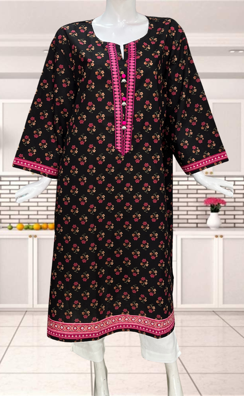 Black Flora Jaipuri Cotton Kurti. Pure Versatile Cotton. | Laces and Frills