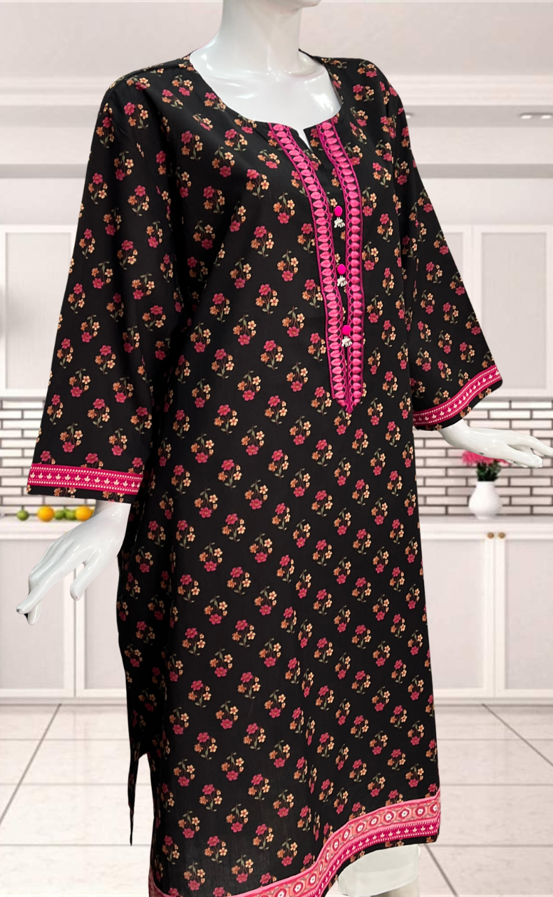 Black Flora Jaipuri Cotton Kurti. Pure Versatile Cotton. | Laces and Frills
