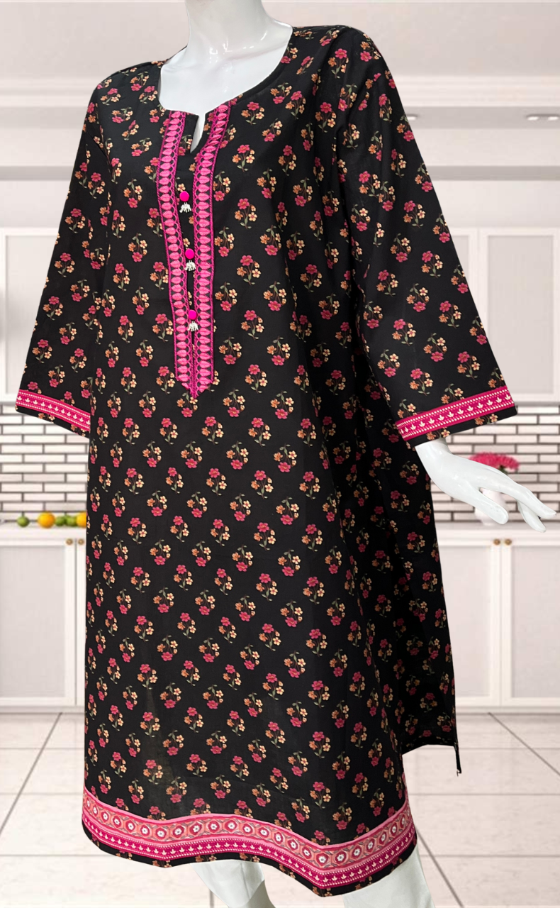 Black Flora Jaipuri Cotton Kurti. Pure Versatile Cotton. | Laces and Frills