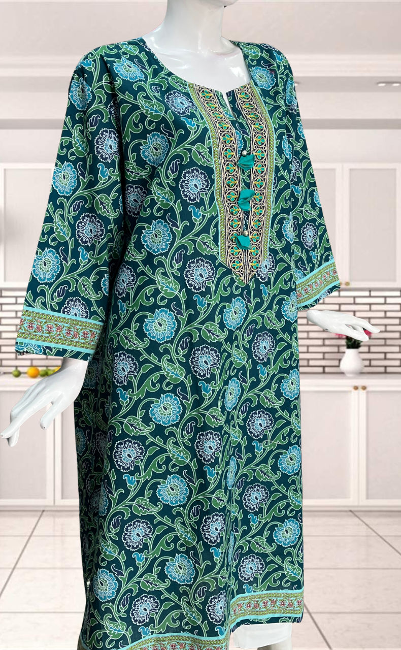 Teal Green Garden Jaipuri Cotton Kurti. Pure Versatile Cotton. | Laces and Frills