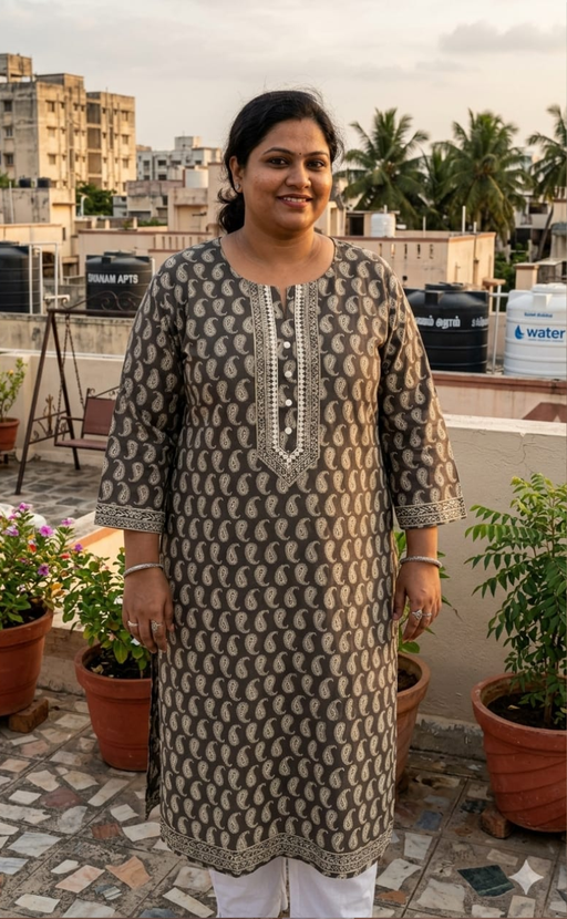 Grey Paisley Print Jaipuri Cotton Kurti. Pure Versatile Cotton. | Laces and Frills - Laces and Frills