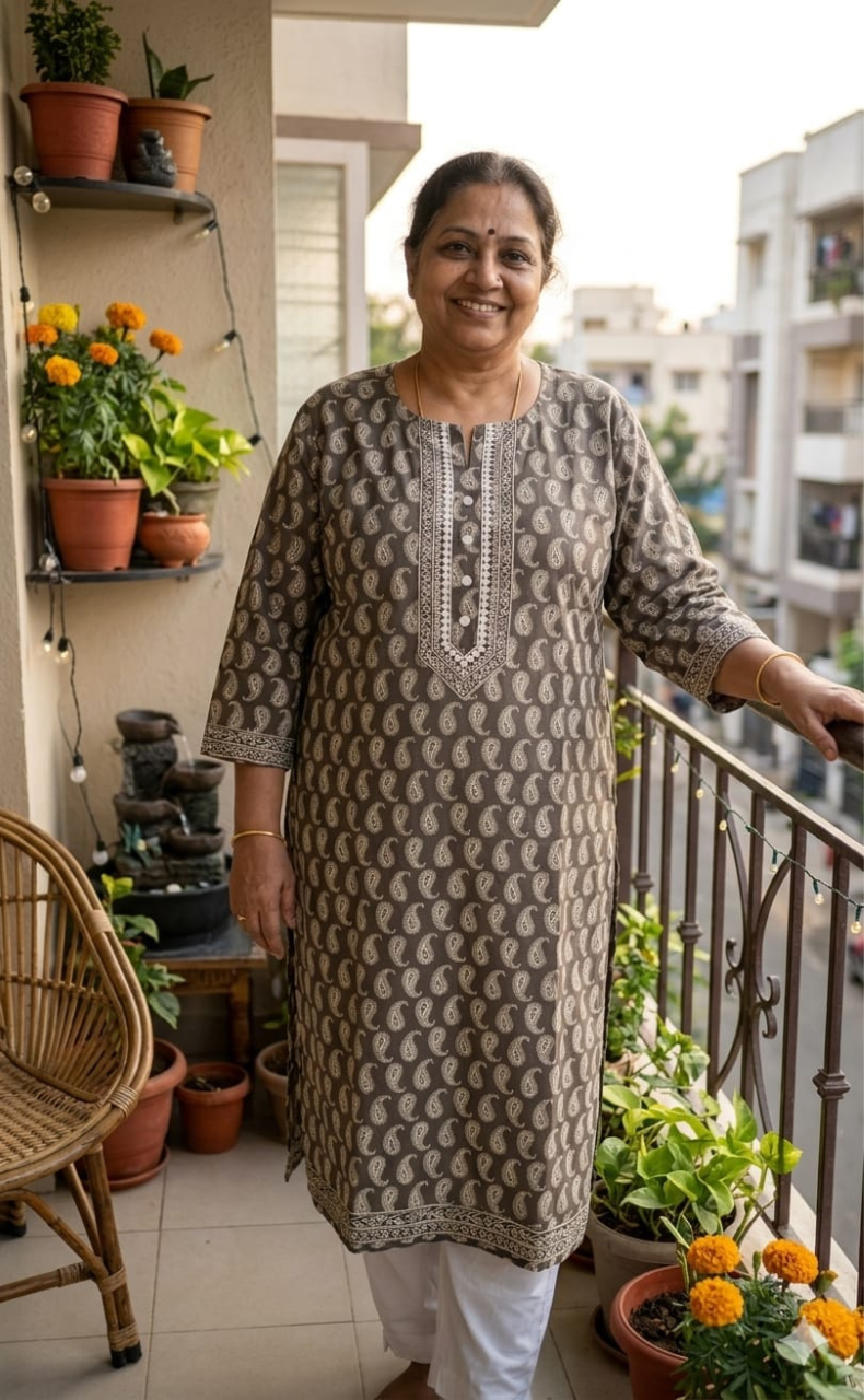 Grey Paisley Print Jaipuri Cotton Kurti. Pure Versatile Cotton. | Laces and Frills - Laces and Frills