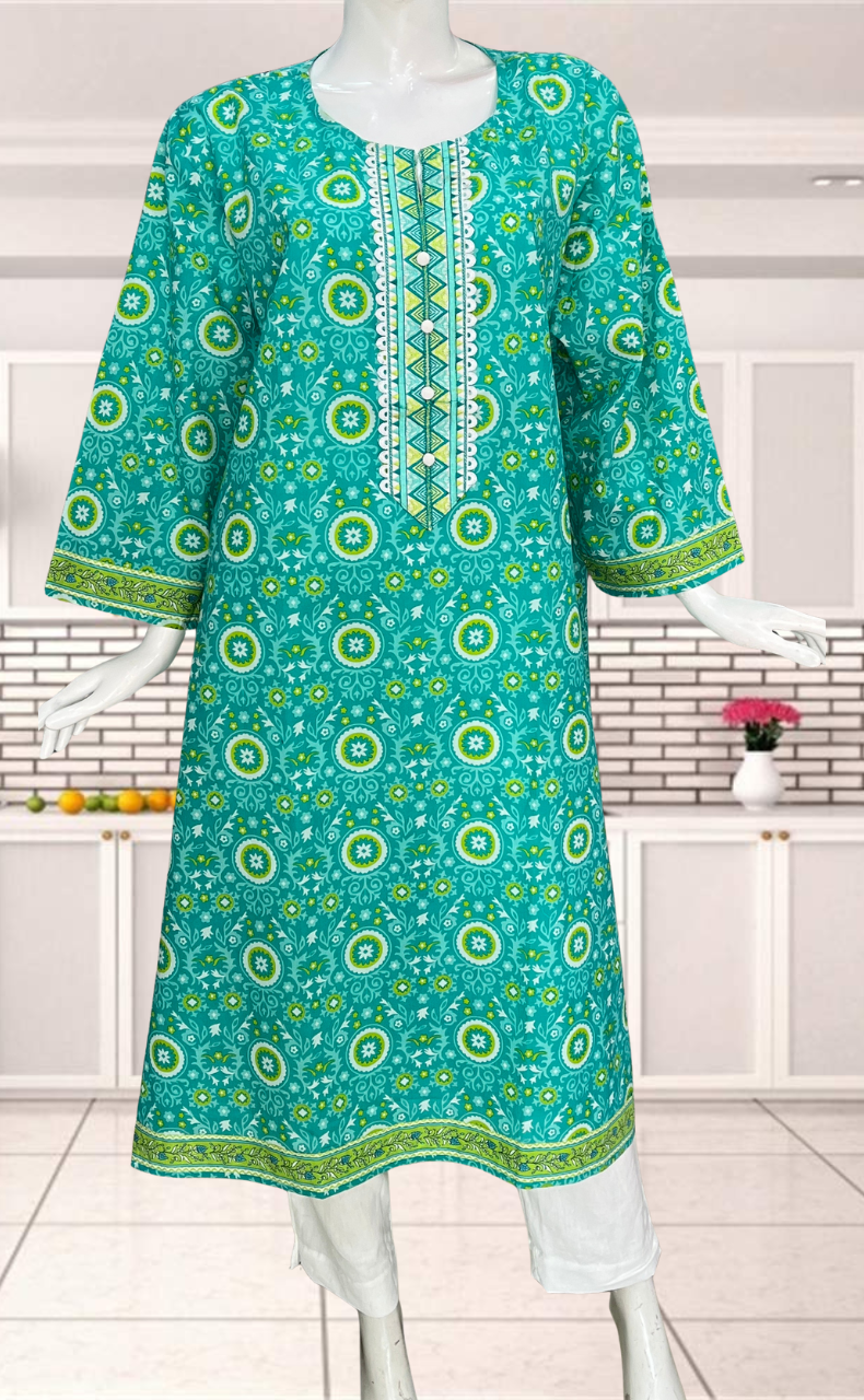 Sea Green Garden Jaipuri Cotton Kurti. Pure Versatile Cotton. | Laces and Frills