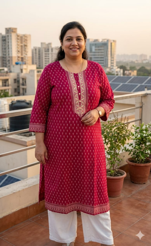 Pink Leafy Jaipuri Cotton Kurti. Pure Versatile Cotton. | Laces and Frills - Laces and Frills