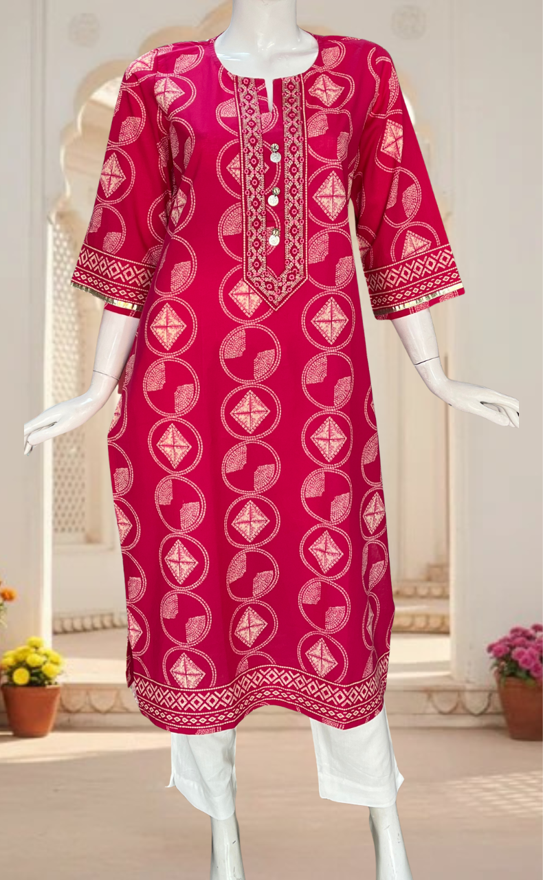 Pink Abstract Jaipuri Cotton Kurti. Pure Versatile Cotton. | Laces and Frills
