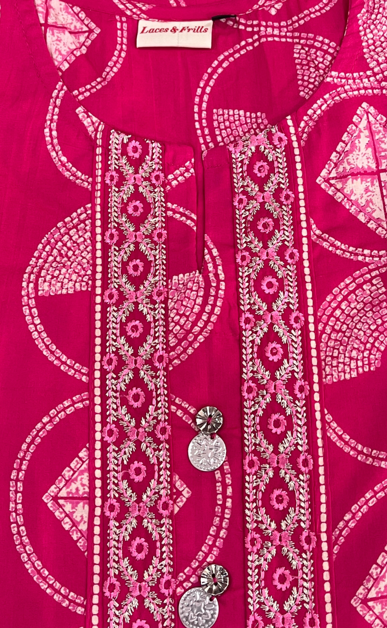 Pink Abstract Jaipuri Cotton Kurti. Pure Versatile Cotton. | Laces and Frills