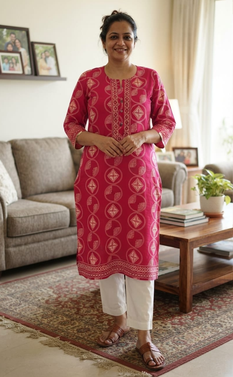 Pink Abstract Jaipuri Cotton Kurti. Pure Versatile Cotton. | Laces and Frills
