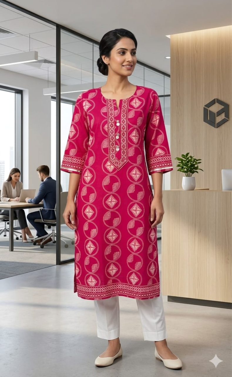 Pink Abstract Jaipuri Cotton Kurti. Pure Versatile Cotton. | Laces and Frills - Laces and Frills
