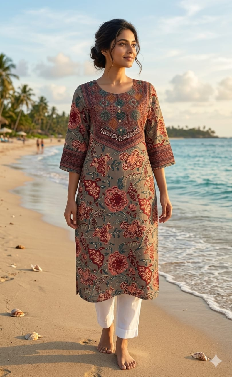 Grey Garden Jaipuri Cotton Kurti. Pure Versatile Cotton. | Laces and Frills - Laces and Frills