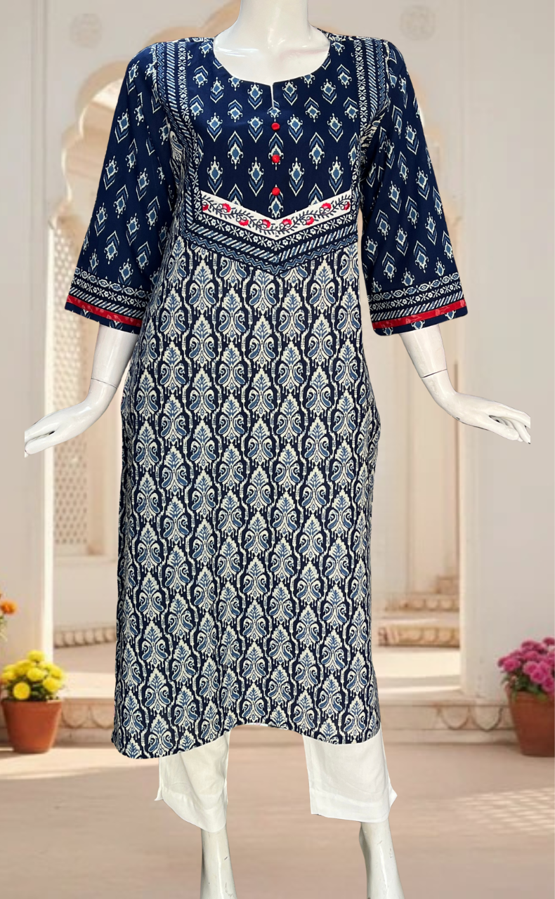 Blue Ikkat Jaipuri Cotton Kurti. Pure Versatile Cotton. | Laces and Frills