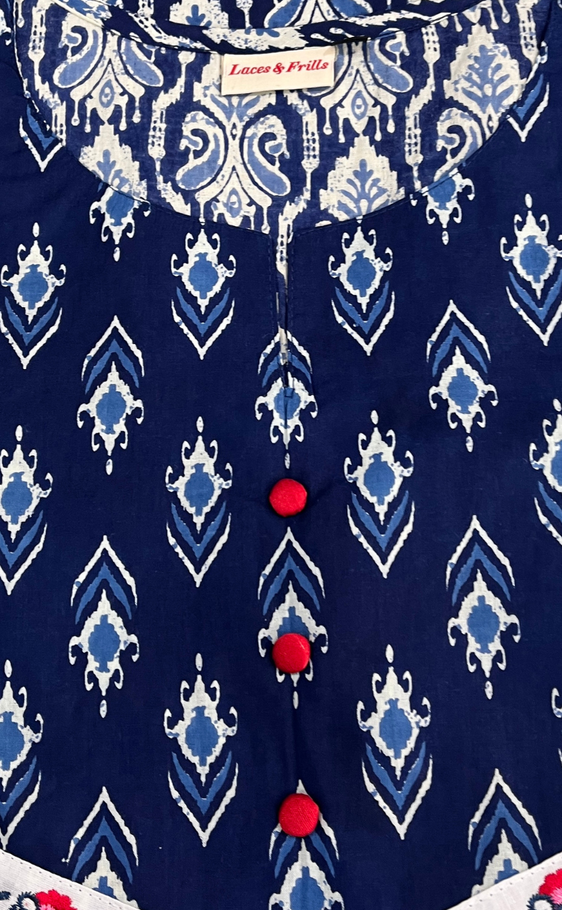 Blue Ikkat Jaipuri Cotton Kurti. Pure Versatile Cotton. | Laces and Frills