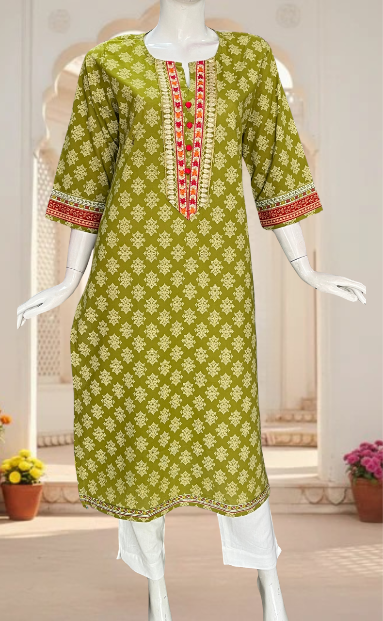 Green Buta Jaipuri Cotton Kurti. Pure Versatile Cotton. | Laces and Frills